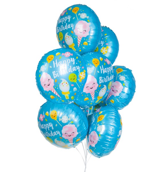 Букет шаров "С Днём Рождения! (Сладости)" (9 или 18 шаров)