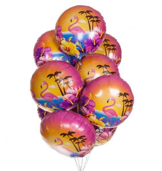 Букет шаров "Фламинго и гибискусы" (9 или 18 шаров)