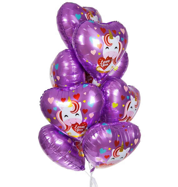 Букет шаров Единорог и сердечки (9 или 18 шаров) букет шаров поздравляем 9 или 18 шаров