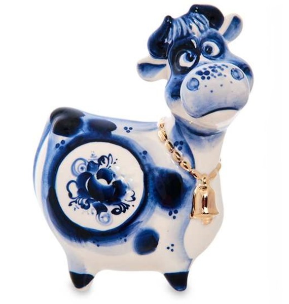 Статуэтка "Корова с колокольчиком" (Гжельский фарфор)